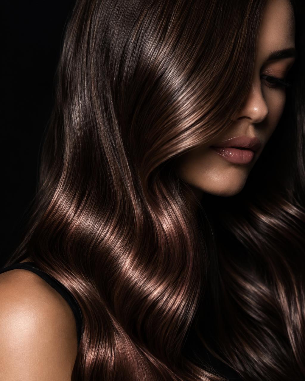 Sleek dark hair with a polished shine